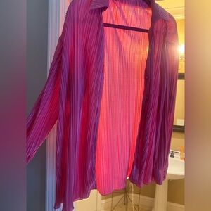 Showpo Pleated Button-Up Shirt in Bright Coral